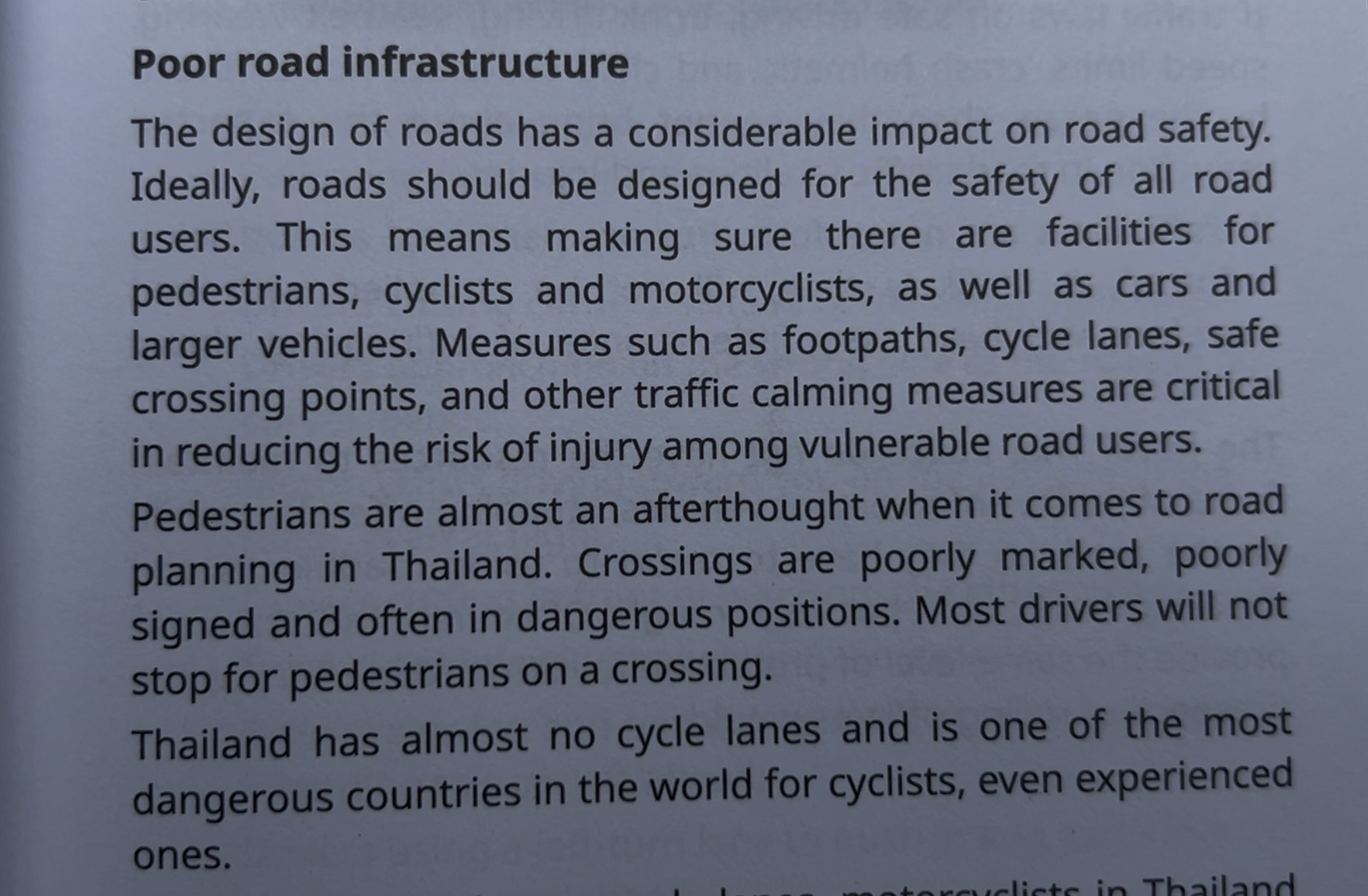 Quelques indications sur les infrastructures routières